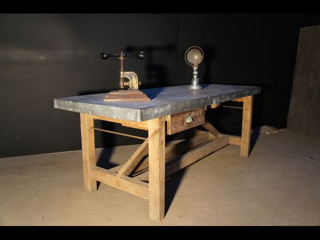 Vintage Industrial Upcycled Zinc workbench  